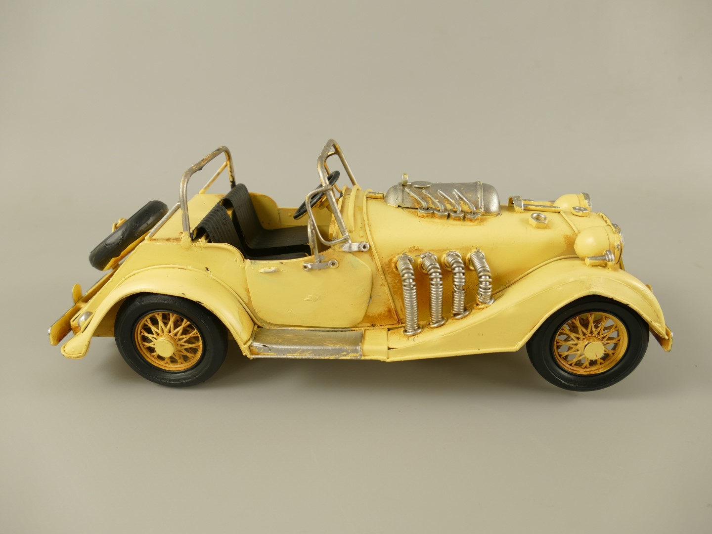 Antikes Gelbes Blechauto Modell Roadster 28cm Sammlerstück 5