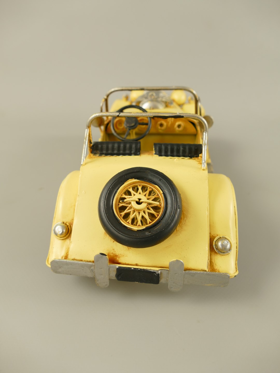 Antikes Gelbes Blechauto Modell Roadster 28cm Sammlerstück 6
