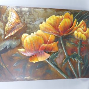 Buntes 3D Metallbild Blumen und Schmetterling  Kunstwerk für Ihr Zuhause