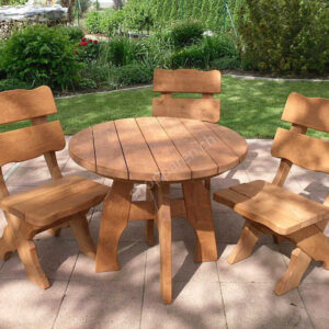 Gartenmöbel Massivholz runder Tisch mit drei Stühlen 90cm