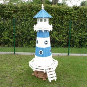 Deko Leuchtturm aus Kiefernholz in Blau/Weiss 180 cm gross g