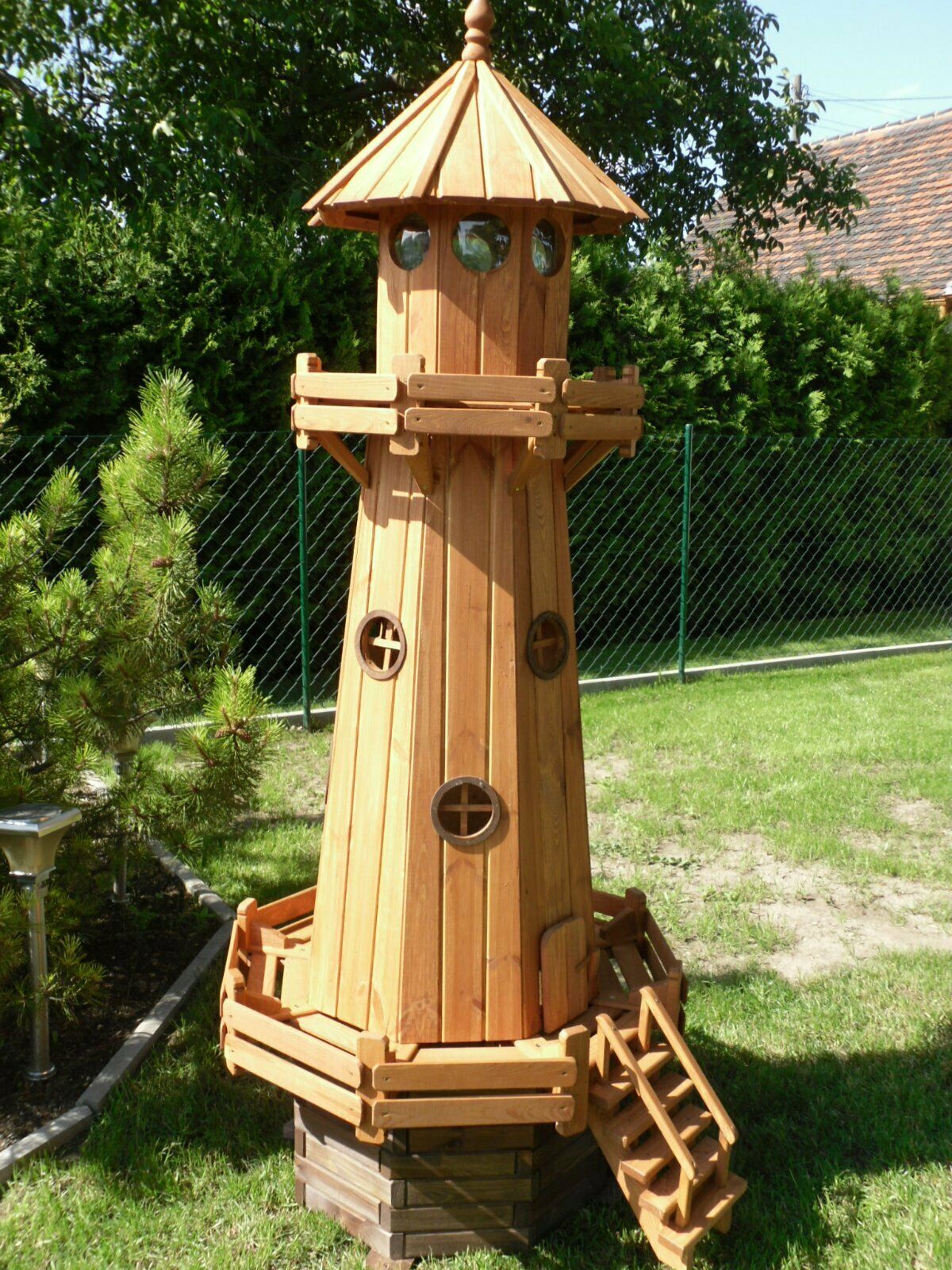 Deko Leuchtturm aus Holz in Naturfarbe 180 cm gross 4