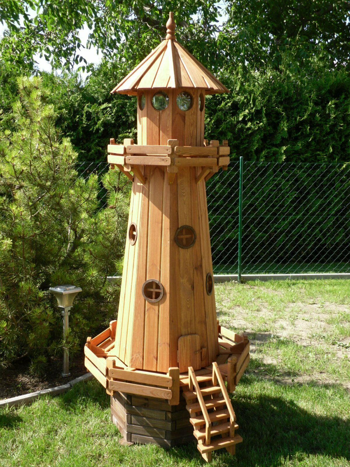 Deko Leuchtturm aus Holz in Naturfarbe 180 cm gross 2