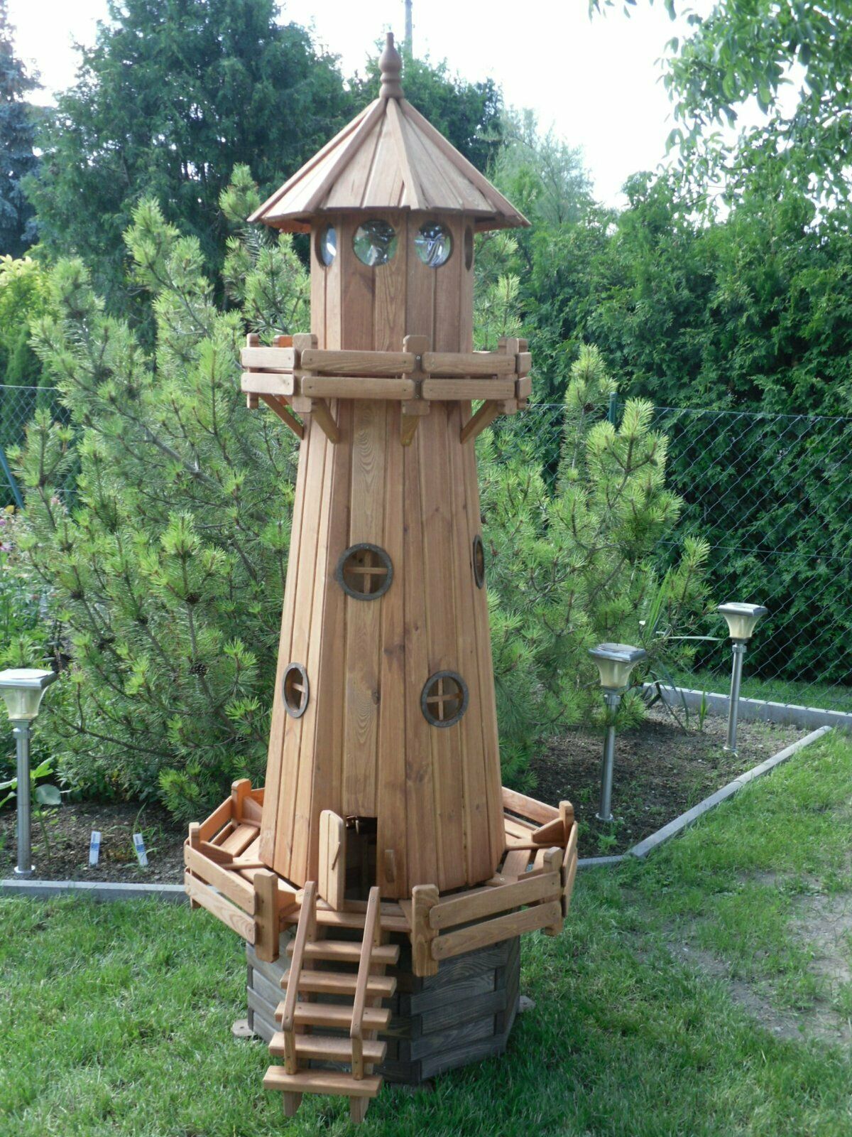 Deko Leuchtturm aus Holz in Naturfarbe 180 cm gross 3