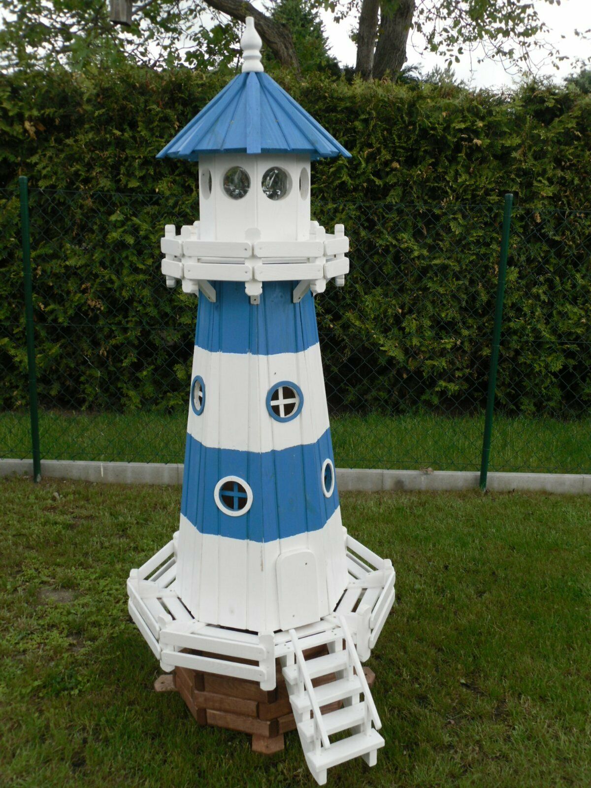 Deko Leuchtturm für den Garten Blau/Weiss aus Holz XXL 225 cm 3