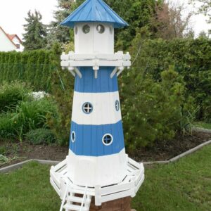 Deko Leuchtturm für den Garten Blau/Weiss aus Holz XXL 225 cm