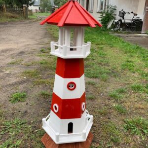 Leuchtturm Solar in Rot/Weiss aus Holz Gross