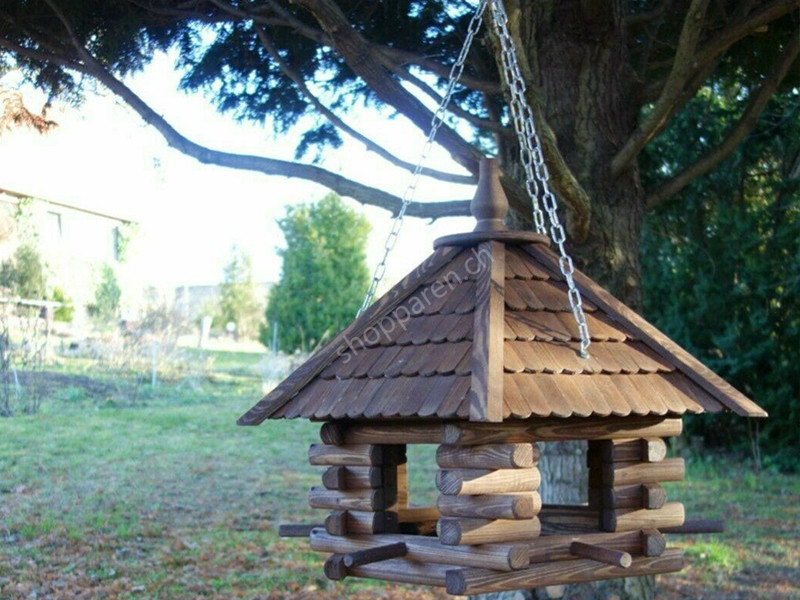 Collections Etc. Hängendes Northwoods Log Cabin Vogelhaus – Handbemalt, Harz, Ca. 17,8 X 7 X 8 Cm, Mit Kette & Haken